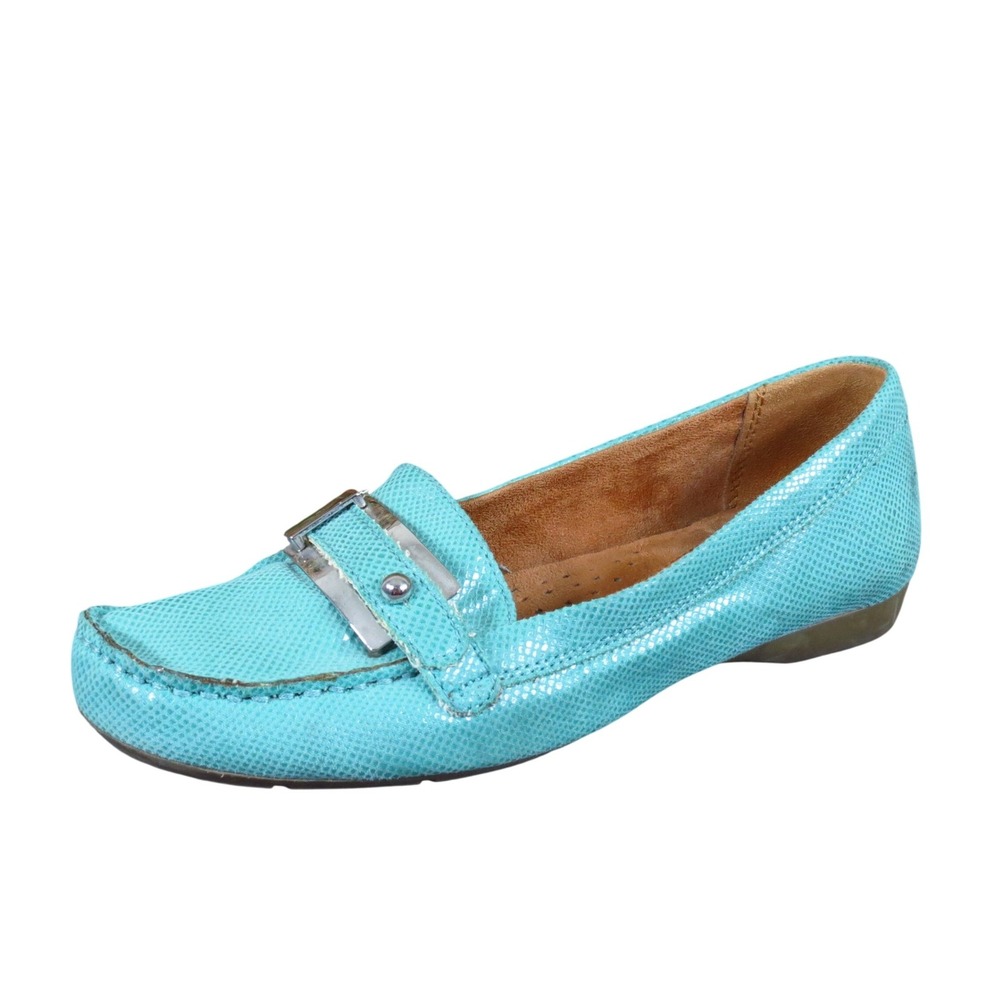 Naturalizer Gisella Women Loafer Size 6M Work Office Teal Snakeskin Fabric Flat